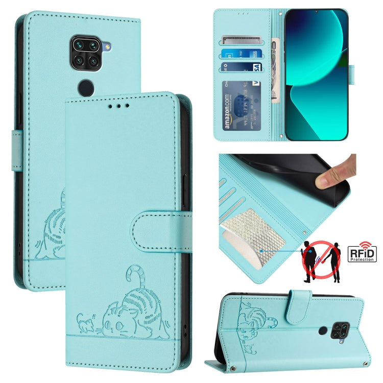 Cat Rat Embossed Pattern RFID Leather Phone Case with Lanyard, For Xiaomi Redmi 9T Global, For Xiaomi POCO M3, For Xiaomi Redmi Note 9T Global, For Xiaomi Redmi Note 9 4G Global, For Xiaomi Redmi 10X 4G, For Xiaomi Redmi Note 9S  4G                    ...