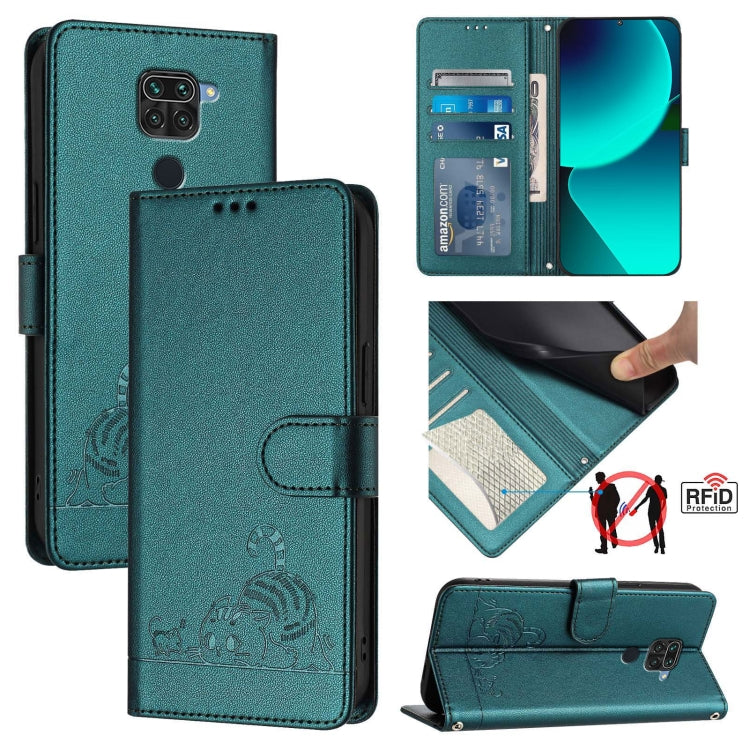 Cat Rat Embossed Pattern RFID Leather Phone Case with Lanyard, For Xiaomi Redmi 9T Global, For Xiaomi POCO M3, For Xiaomi Redmi Note 9T Global, For Xiaomi Redmi Note 9 4G Global, For Xiaomi Redmi 10X 4G, For Xiaomi Redmi Note 9S  4G                    ...