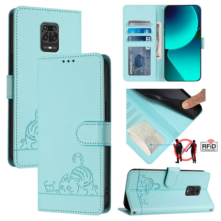 Cat Rat Embossed Pattern RFID Leather Phone Case with Lanyard, For Xiaomi Redmi 9T Global, For Xiaomi POCO M3, For Xiaomi Redmi Note 9T Global, For Xiaomi Redmi Note 9 4G Global, For Xiaomi Redmi 10X 4G, For Xiaomi Redmi Note 9S  4G                    ...