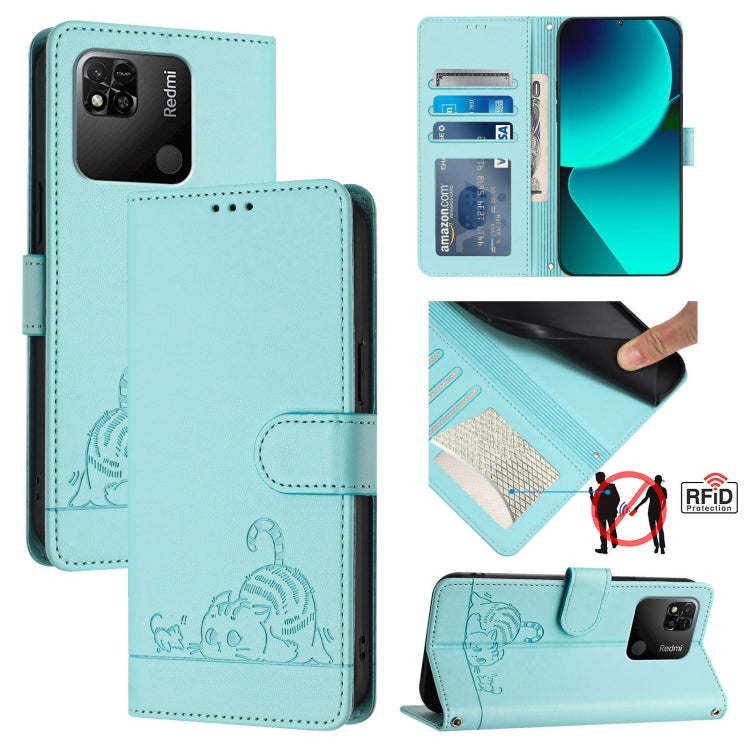 Cat Rat Embossed Pattern RFID Leather Phone Case with Lanyard, For Xiaomi Redmi 9C, For Xiaomi Redmi Note 9 Pro 4G, For Xiaomi Redmi 8, For Xiaomi Redmi Note 8, For Xiaomi Redmi Note 8 Pro, For Xiaomi Redmi Note 7 / 7S, For Xiaomi Redmi Note 7 Pro