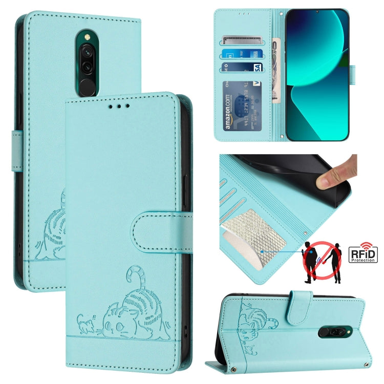 Cat Rat Embossed Pattern RFID Leather Phone Case with Lanyard, For Xiaomi Redmi 9C, For Xiaomi Redmi Note 9 Pro 4G, For Xiaomi Redmi 8, For Xiaomi Redmi Note 8, For Xiaomi Redmi Note 8 Pro, For Xiaomi Redmi Note 7 / 7S, For Xiaomi Redmi Note 7 Pro