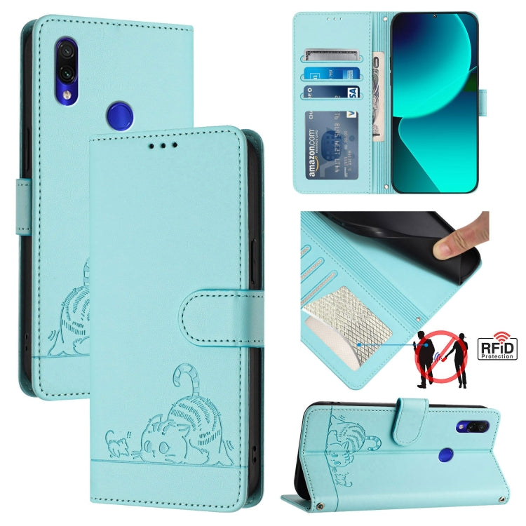 Cat Rat Embossed Pattern RFID Leather Phone Case with Lanyard, For Xiaomi Redmi 9C, For Xiaomi Redmi Note 9 Pro 4G, For Xiaomi Redmi 8, For Xiaomi Redmi Note 8, For Xiaomi Redmi Note 8 Pro, For Xiaomi Redmi Note 7 / 7S, For Xiaomi Redmi Note 7 Pro