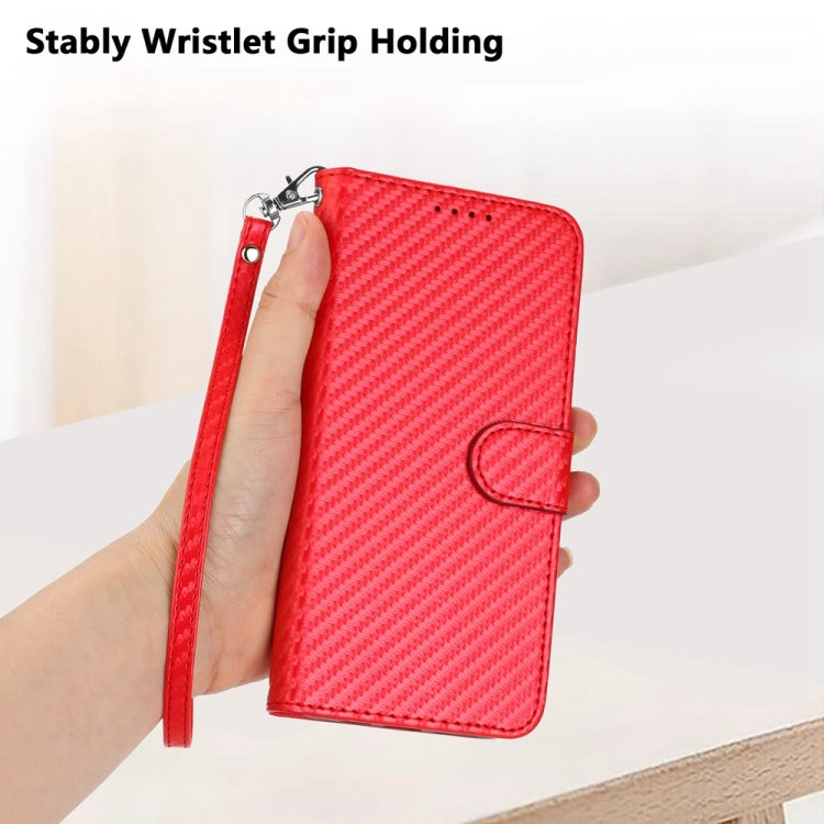 YX0070 Carbon Fiber Buckle Leather Phone Case with Lanyard, For Honor 8S