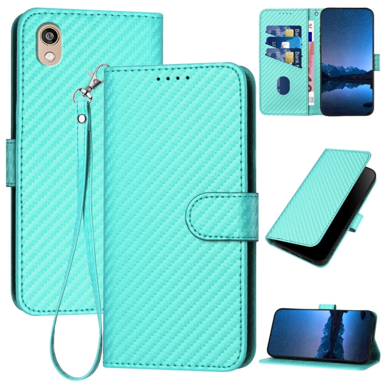 YX0070 Carbon Fiber Buckle Leather Phone Case with Lanyard, For Honor 8S
