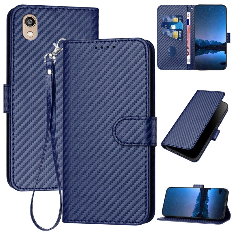 YX0070 Carbon Fiber Buckle Leather Phone Case with Lanyard, For Honor 8S