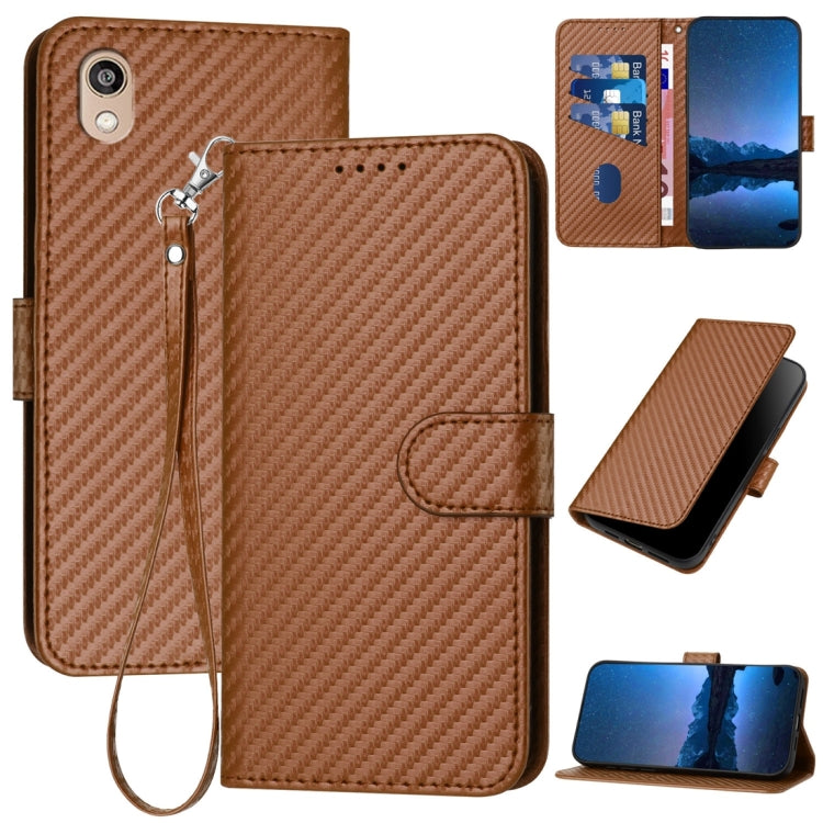 YX0070 Carbon Fiber Buckle Leather Phone Case with Lanyard, For Honor 8S