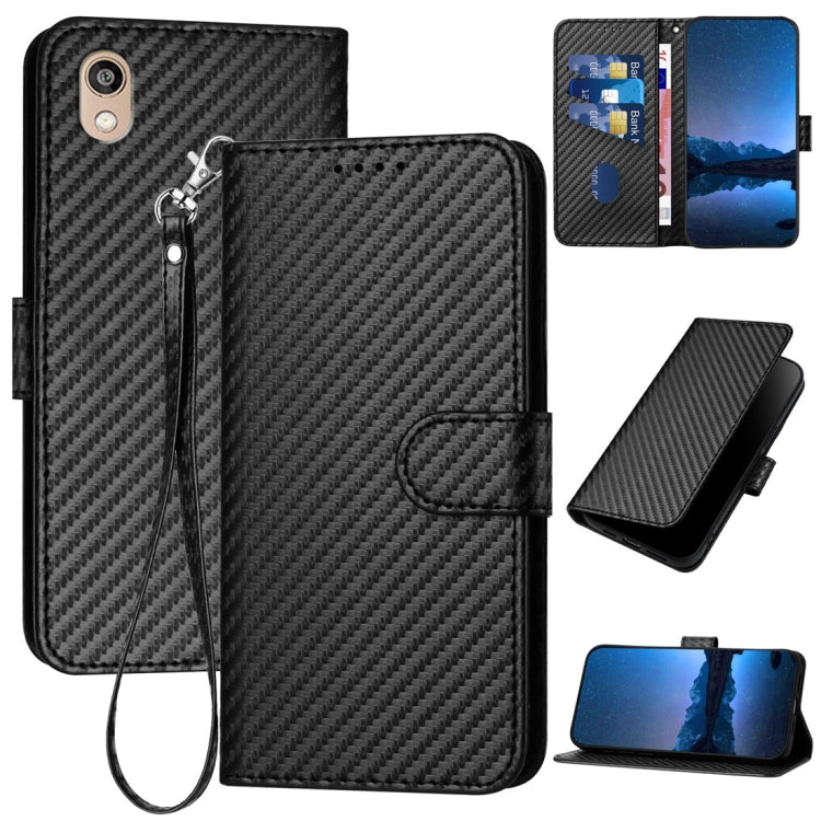 YX0070 Carbon Fiber Buckle Leather Phone Case with Lanyard, For Honor 8S