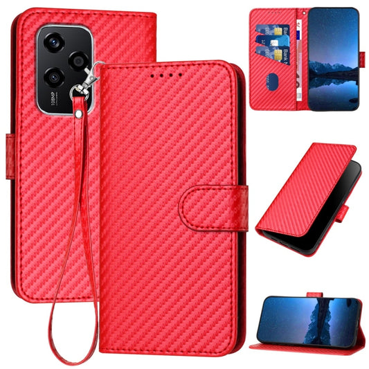 YX0070 Carbon Fiber Buckle Leather Phone Case with Lanyard, For Honor 200 Lite Global, For Honor X7b 5G, For Honor X8b, For Honor 100 Pro, For Honor 100, For Honor X50i+