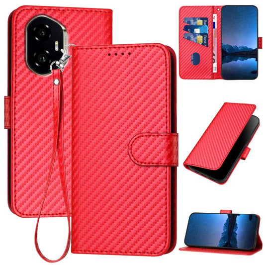 YX0070 Carbon Fiber Buckle Leather Phone Case with Lanyard, For Honor 300, For Honor X9c Global, For Honor Magic7 Pro, For Honor Magic7, For Honor 200, For Honor 200 Pro