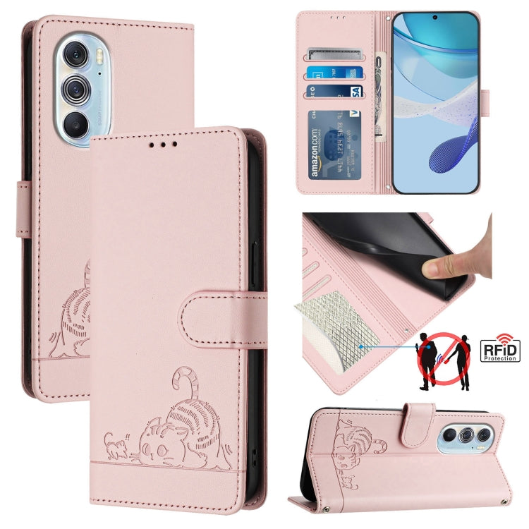 Cat Rat Embossed Pattern RFID Leather Phone Case with Lanyard, For Motorola Moto G Stylus 2021 4G, For Motorola Edge+ 2022