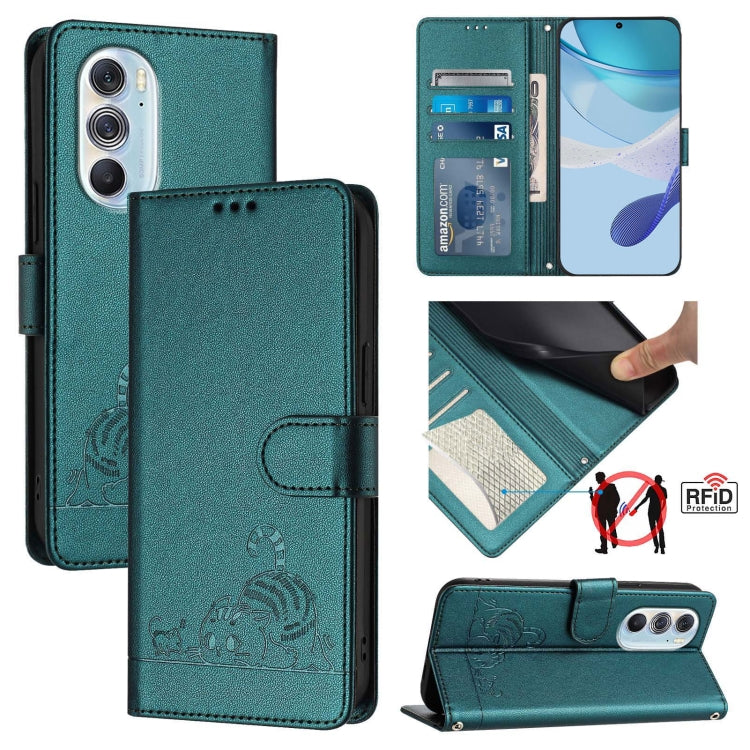 Cat Rat Embossed Pattern RFID Leather Phone Case with Lanyard, For Motorola Moto G Stylus 2021 4G, For Motorola Edge+ 2022