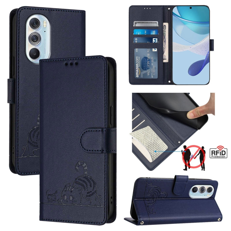 Cat Rat Embossed Pattern RFID Leather Phone Case with Lanyard, For Motorola Moto G Stylus 2021 4G, For Motorola Edge+ 2022