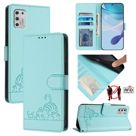 Cat Rat Embossed Pattern RFID Leather Phone Case with Lanyard, For Motorola Moto G Stylus 2021 4G, For Motorola Edge+ 2022