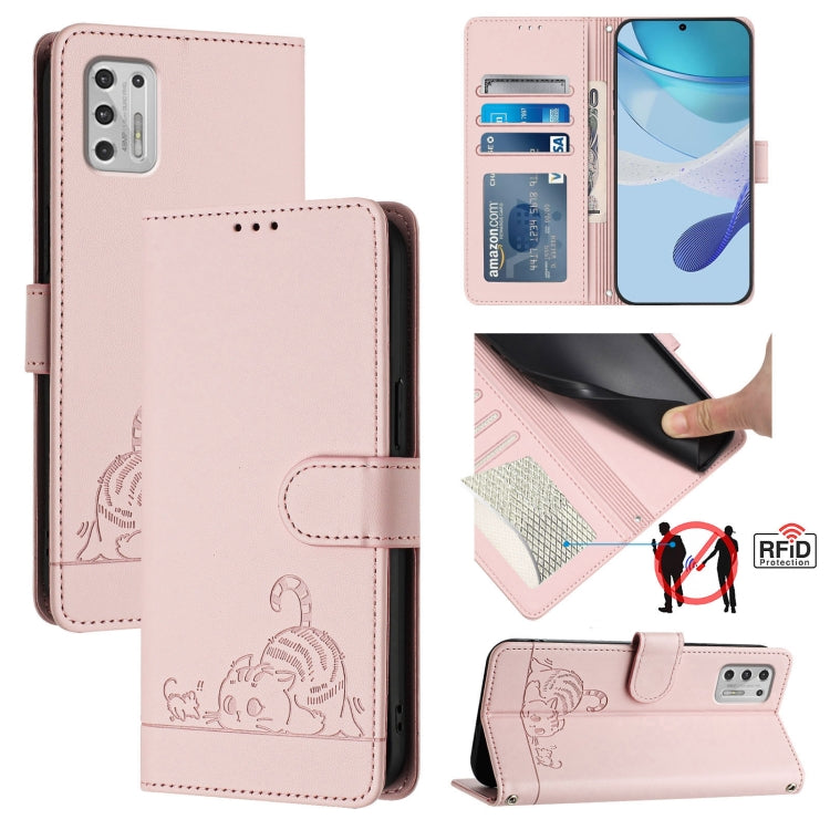 Cat Rat Embossed Pattern RFID Leather Phone Case with Lanyard, For Motorola Moto G Stylus 2021 4G, For Motorola Edge+ 2022