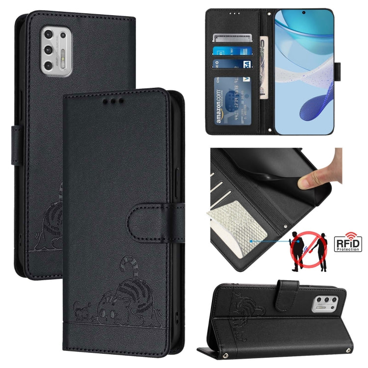 Cat Rat Embossed Pattern RFID Leather Phone Case with Lanyard, For Motorola Moto G Stylus 2021 4G, For Motorola Edge+ 2022
