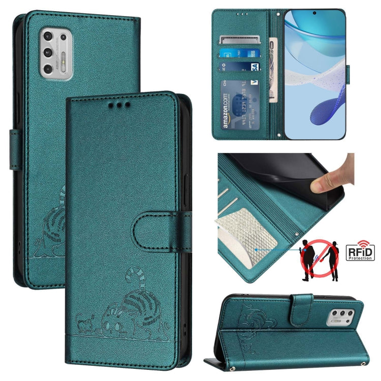 Cat Rat Embossed Pattern RFID Leather Phone Case with Lanyard, For Motorola Moto G Stylus 2021 4G, For Motorola Edge+ 2022