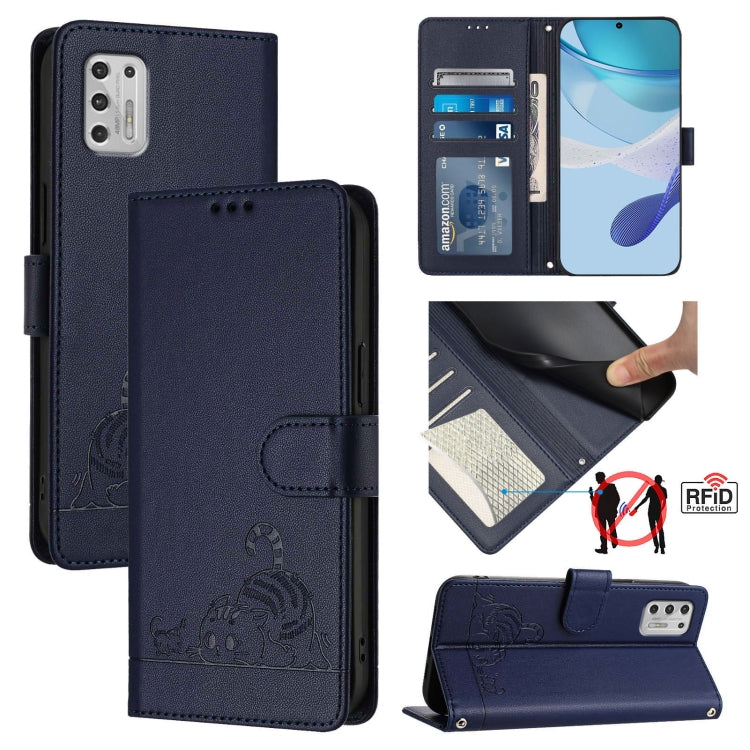 Cat Rat Embossed Pattern RFID Leather Phone Case with Lanyard, For Motorola Moto G Stylus 2021 4G, For Motorola Edge+ 2022