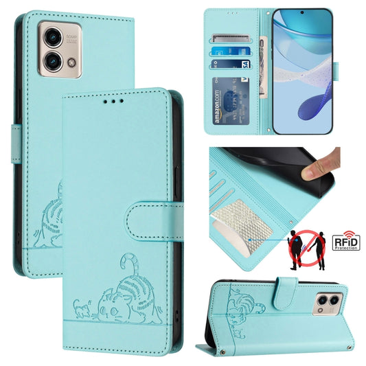 Cat Rat Embossed Pattern RFID Leather Phone Case with Lanyard, For Motorola Moto G Stylus 2023 4G, For Motorola Edge 40 5G Global, For Motorola Moto G Power 2023, For Motorola Moto G Stylus 5G 2023, For Motorola Edge 40 Pro 5G                          ...