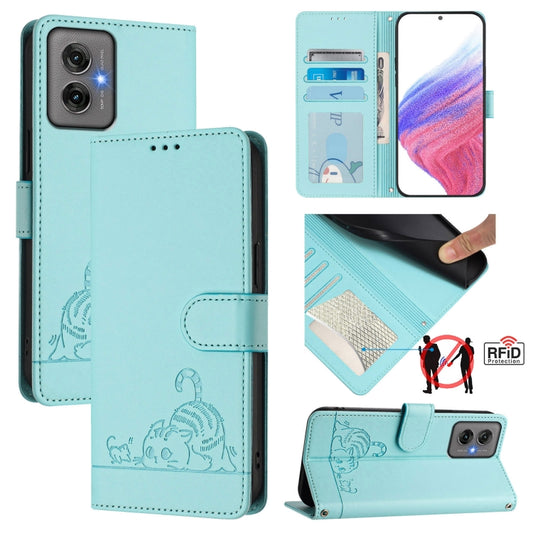 Cat Rat Embossed Pattern RFID Leather Phone Case with Lanyard, For Motorola Moto G55, For Motorola Moto G34 5G / G45 5G, For Motorola Edge 50 5G Global, For Motorola Edge 50 Neo, For Motorola Moto E14, For Motorola Moto G85                             ...