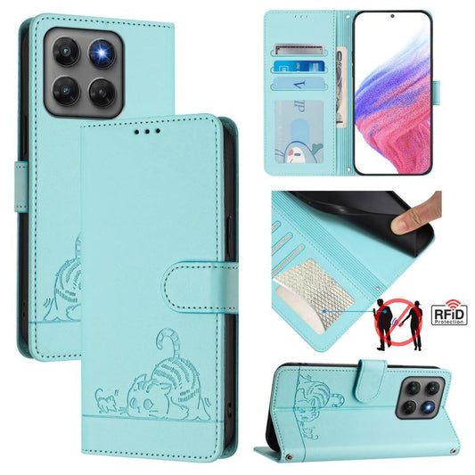 Cat Rat Embossed Pattern RFID Leather Phone Case with Lanyard, For Motorola Moto G37 / G37 Power / G47 5G, For Motorola Moto G87 / G67 / G77 5G, For Motorola Edge 70 Pro 5G, For Motorola Moto G17 4G / G17 Power 4G, For Motorola Moto G67 5G / G77 5G Glo...
