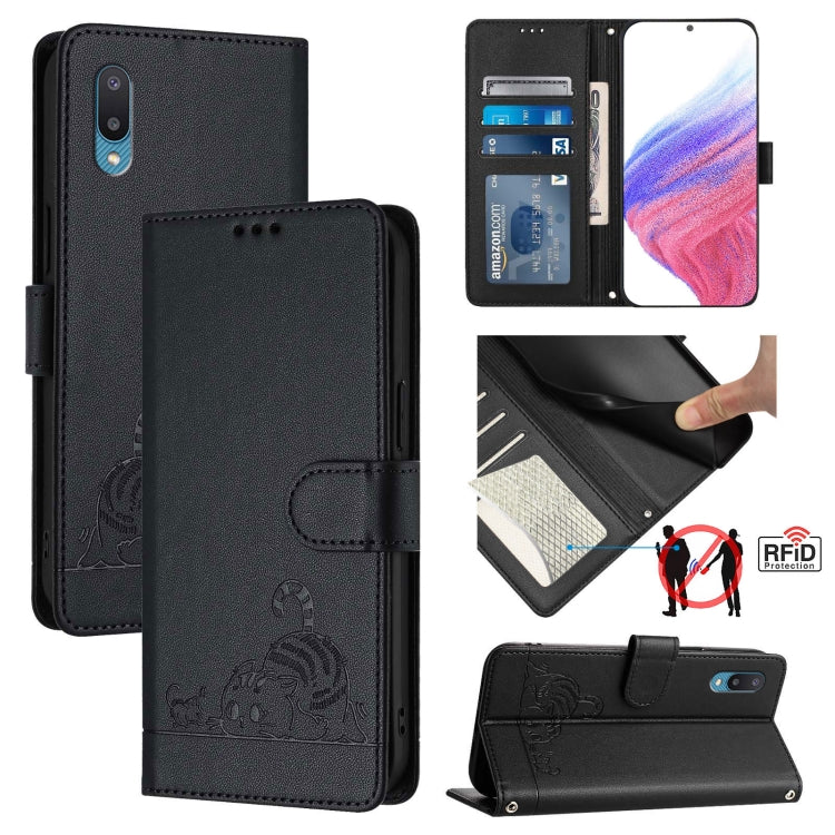 Cat Rat Embossed Pattern RFID Leather Phone Case with Lanyard, For Samsung Galaxy M62, For Samsung Galaxy A32 4G, For Samsung Galaxy A02/M02, For Samsung Galaxy A72 4G, For Samsung Galaxy A12/M12, For Samsung Galaxy A02s 164mm                          ...