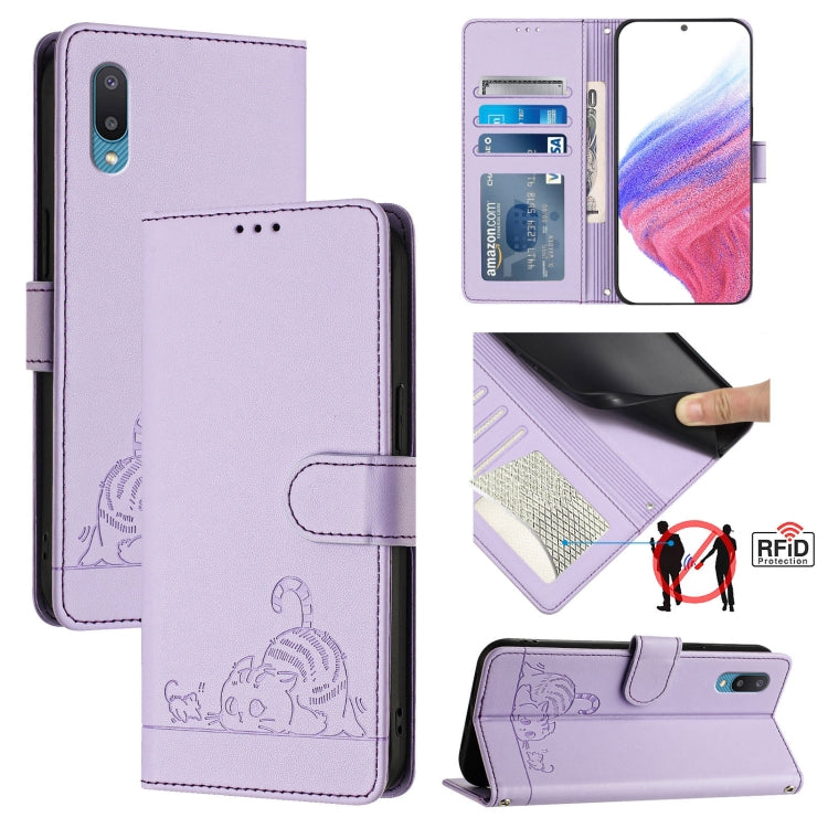 Cat Rat Embossed Pattern RFID Leather Phone Case with Lanyard, For Samsung Galaxy M62, For Samsung Galaxy A32 4G, For Samsung Galaxy A02/M02, For Samsung Galaxy A72 4G, For Samsung Galaxy A12/M12, For Samsung Galaxy A02s 164mm                          ...