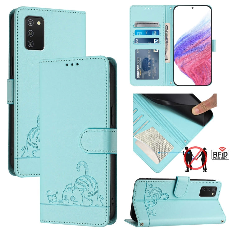 Cat Rat Embossed Pattern RFID Leather Phone Case with Lanyard, For Samsung Galaxy M62, For Samsung Galaxy A32 4G, For Samsung Galaxy A02/M02, For Samsung Galaxy A72 4G, For Samsung Galaxy A12/M12, For Samsung Galaxy A02s 164mm                          ...