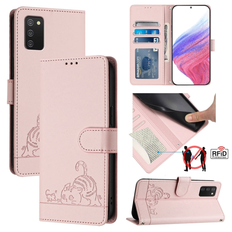 Cat Rat Embossed Pattern RFID Leather Phone Case with Lanyard, For Samsung Galaxy M62, For Samsung Galaxy A32 4G, For Samsung Galaxy A02/M02, For Samsung Galaxy A72 4G, For Samsung Galaxy A12/M12, For Samsung Galaxy A02s 164mm                          ...