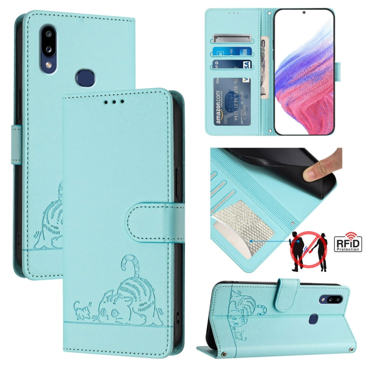 Cat Rat Embossed Pattern RFID Leather Phone Case with Lanyard, For Samsung Galaxy M62, For Samsung Galaxy A32 4G, For Samsung Galaxy A02/M02, For Samsung Galaxy A72 4G, For Samsung Galaxy A12/M12, For Samsung Galaxy A02s 164mm                          ...