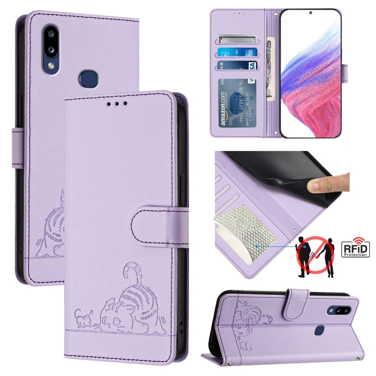 Cat Rat Embossed Pattern RFID Leather Phone Case with Lanyard, For Samsung Galaxy M62, For Samsung Galaxy A32 4G, For Samsung Galaxy A02/M02, For Samsung Galaxy A72 4G, For Samsung Galaxy A12/M12, For Samsung Galaxy A02s 164mm                          ...