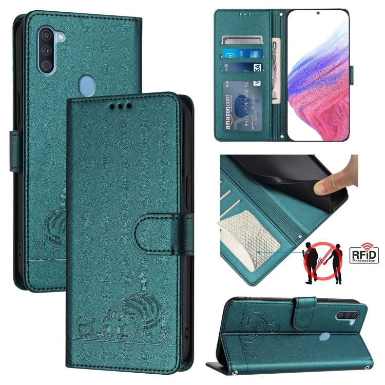Cat Rat Embossed Pattern RFID Leather Phone Case with Lanyard, For Samsung Galaxy A21s, For Samsung Galaxy A51 5G, For Samsung Galaxy A71 5G, For Samsung Galaxy A31 EU Version, For Samsung Galaxy A11 EU Version, For Samsung Galaxy A21 EU Version       ...