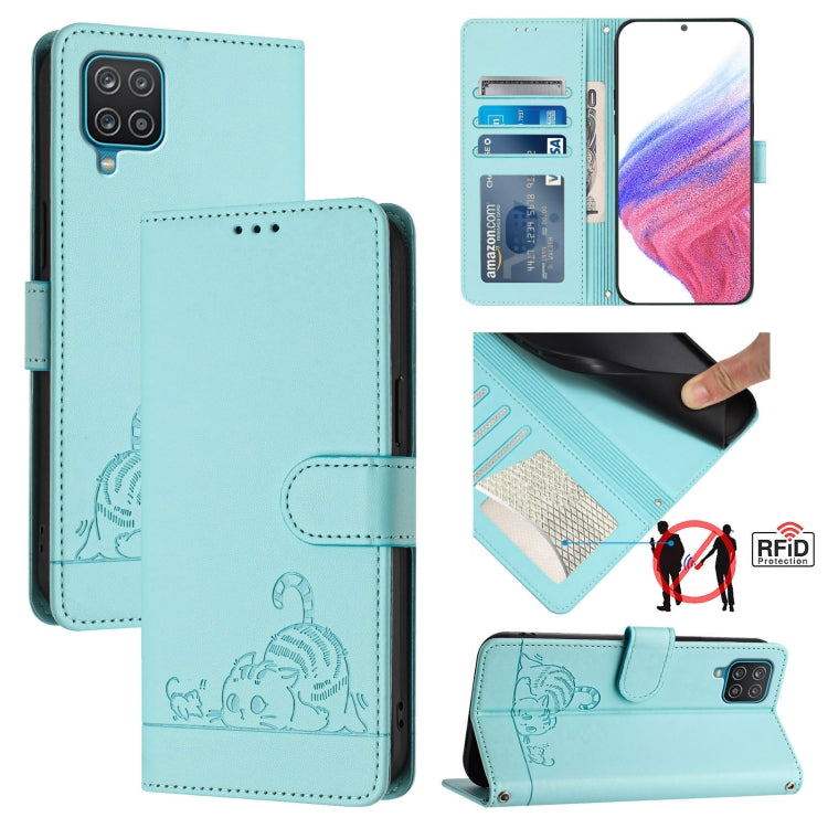 Cat Rat Embossed Pattern RFID Leather Phone Case with Lanyard, For Samsung Galaxy M62, For Samsung Galaxy A32 4G, For Samsung Galaxy A02/M02, For Samsung Galaxy A72 4G, For Samsung Galaxy A12/M12, For Samsung Galaxy A02s 164mm                          ...