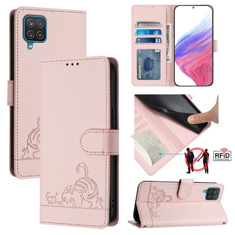Cat Rat Embossed Pattern RFID Leather Phone Case with Lanyard, For Samsung Galaxy M62, For Samsung Galaxy A32 4G, For Samsung Galaxy A02/M02, For Samsung Galaxy A72 4G, For Samsung Galaxy A12/M12, For Samsung Galaxy A02s 164mm                          ...