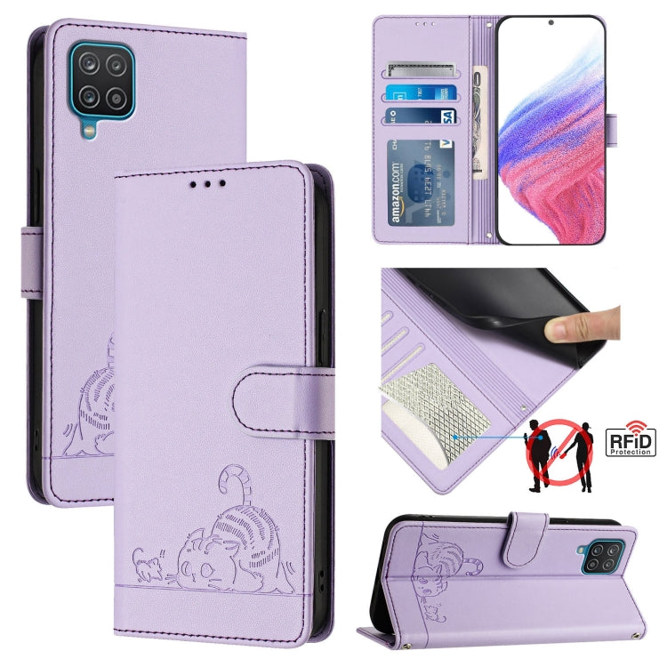 Cat Rat Embossed Pattern RFID Leather Phone Case with Lanyard, For Samsung Galaxy M62, For Samsung Galaxy A32 4G, For Samsung Galaxy A02/M02, For Samsung Galaxy A72 4G, For Samsung Galaxy A12/M12, For Samsung Galaxy A02s 164mm                          ...