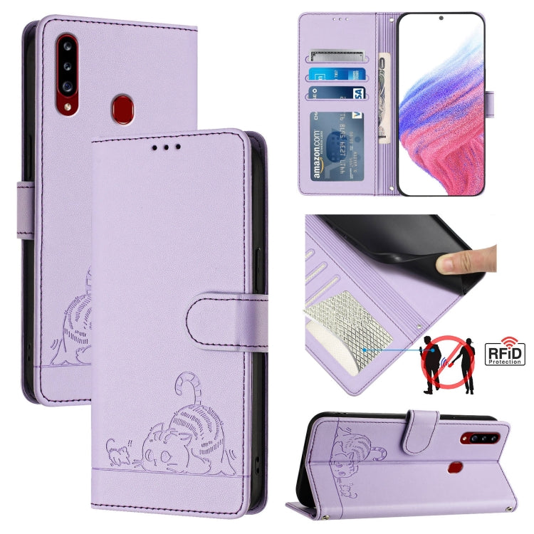 Cat Rat Embossed Pattern RFID Leather Phone Case with Lanyard, For Samsung Galaxy A81/Note10 Lite/M60s, For Samsung Galaxy A71 4G, For Samsung Galaxy A51 4G/M40s, For Samsung Galaxy A70/A70s, For Samsung Galaxy A20/A30/M10s                             ...