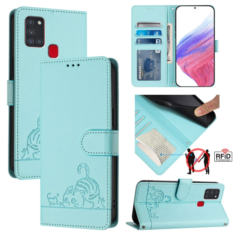 Cat Rat Embossed Pattern RFID Leather Phone Case with Lanyard, For Samsung Galaxy A21s, For Samsung Galaxy A51 5G, For Samsung Galaxy A71 5G, For Samsung Galaxy A31 EU Version, For Samsung Galaxy A11 EU Version, For Samsung Galaxy A21 EU Version       ...
