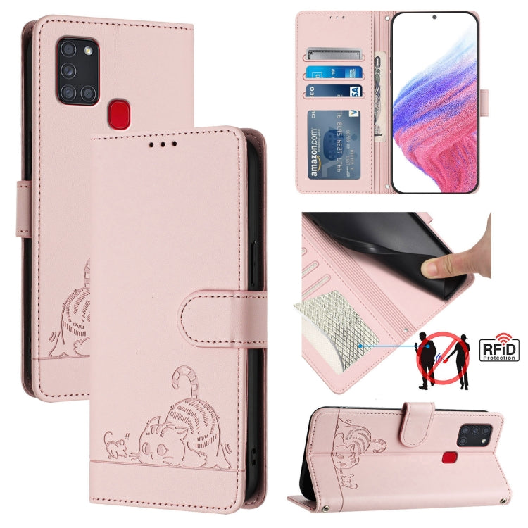 Cat Rat Embossed Pattern RFID Leather Phone Case with Lanyard, For Samsung Galaxy A21s, For Samsung Galaxy A51 5G, For Samsung Galaxy A71 5G, For Samsung Galaxy A31 EU Version, For Samsung Galaxy A11 EU Version, For Samsung Galaxy A21 EU Version       ...