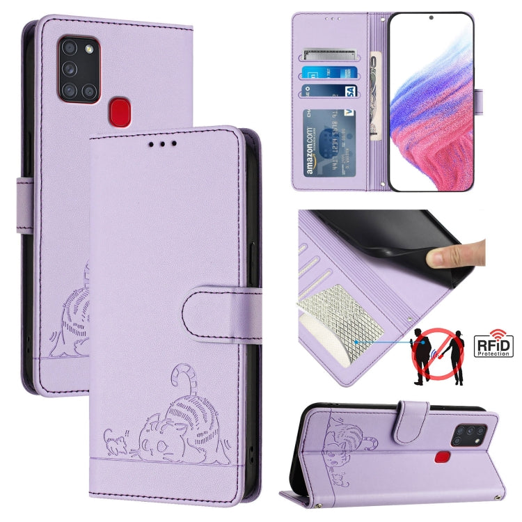Cat Rat Embossed Pattern RFID Leather Phone Case with Lanyard, For Samsung Galaxy A21s, For Samsung Galaxy A51 5G, For Samsung Galaxy A71 5G, For Samsung Galaxy A31 EU Version, For Samsung Galaxy A11 EU Version, For Samsung Galaxy A21 EU Version       ...