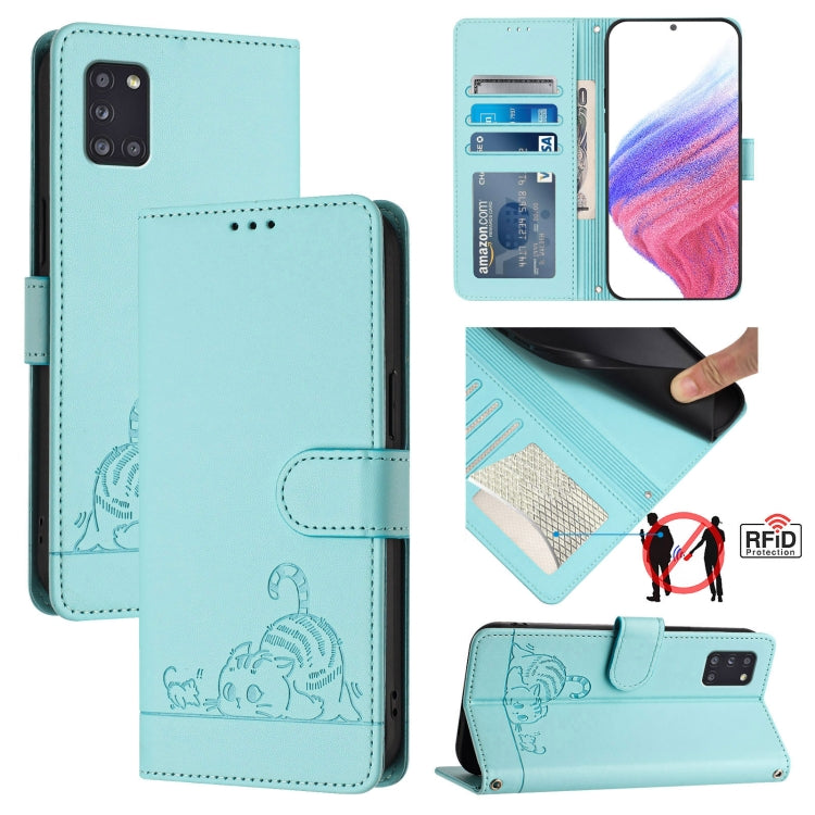 Cat Rat Embossed Pattern RFID Leather Phone Case with Lanyard, For Samsung Galaxy A21s, For Samsung Galaxy A51 5G, For Samsung Galaxy A71 5G, For Samsung Galaxy A31 EU Version, For Samsung Galaxy A11 EU Version, For Samsung Galaxy A21 EU Version       ...