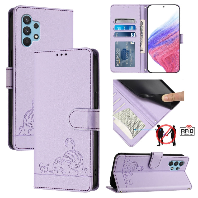 Cat Rat Embossed Pattern RFID Leather Phone Case with Lanyard, For Samsung Galaxy M62, For Samsung Galaxy A32 4G, For Samsung Galaxy A02/M02, For Samsung Galaxy A72 4G, For Samsung Galaxy A12/M12, For Samsung Galaxy A02s 164mm                          ...