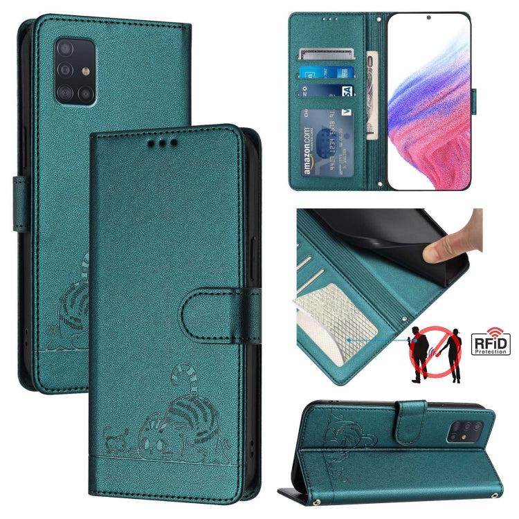Cat Rat Embossed Pattern RFID Leather Phone Case with Lanyard, For Samsung Galaxy A21s, For Samsung Galaxy A51 5G, For Samsung Galaxy A71 5G, For Samsung Galaxy A31 EU Version, For Samsung Galaxy A11 EU Version, For Samsung Galaxy A21 EU Version       ...