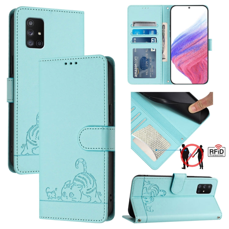 Cat Rat Embossed Pattern RFID Leather Phone Case with Lanyard, For Samsung Galaxy A21s, For Samsung Galaxy A51 5G, For Samsung Galaxy A71 5G, For Samsung Galaxy A31 EU Version, For Samsung Galaxy A11 EU Version, For Samsung Galaxy A21 EU Version       ...