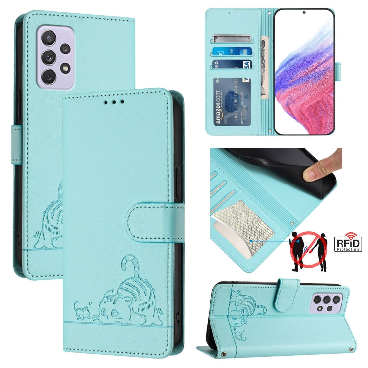 Cat Rat Embossed Pattern RFID Leather Phone Case with Lanyard, For Samsung Galaxy M62, For Samsung Galaxy A32 4G, For Samsung Galaxy A02/M02, For Samsung Galaxy A72 4G, For Samsung Galaxy A12/M12, For Samsung Galaxy A02s 164mm                          ...