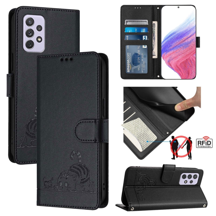 Cat Rat Embossed Pattern RFID Leather Phone Case with Lanyard, For Samsung Galaxy M62, For Samsung Galaxy A32 4G, For Samsung Galaxy A02/M02, For Samsung Galaxy A72 4G, For Samsung Galaxy A12/M12, For Samsung Galaxy A02s 164mm                          ...