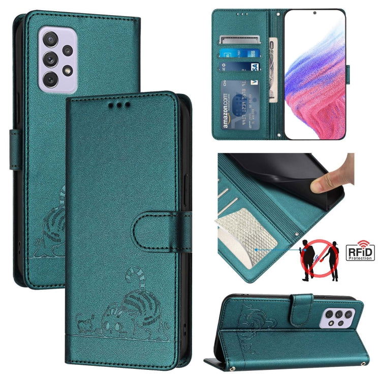 Cat Rat Embossed Pattern RFID Leather Phone Case with Lanyard, For Samsung Galaxy M62, For Samsung Galaxy A32 4G, For Samsung Galaxy A02/M02, For Samsung Galaxy A72 4G, For Samsung Galaxy A12/M12, For Samsung Galaxy A02s 164mm                          ...