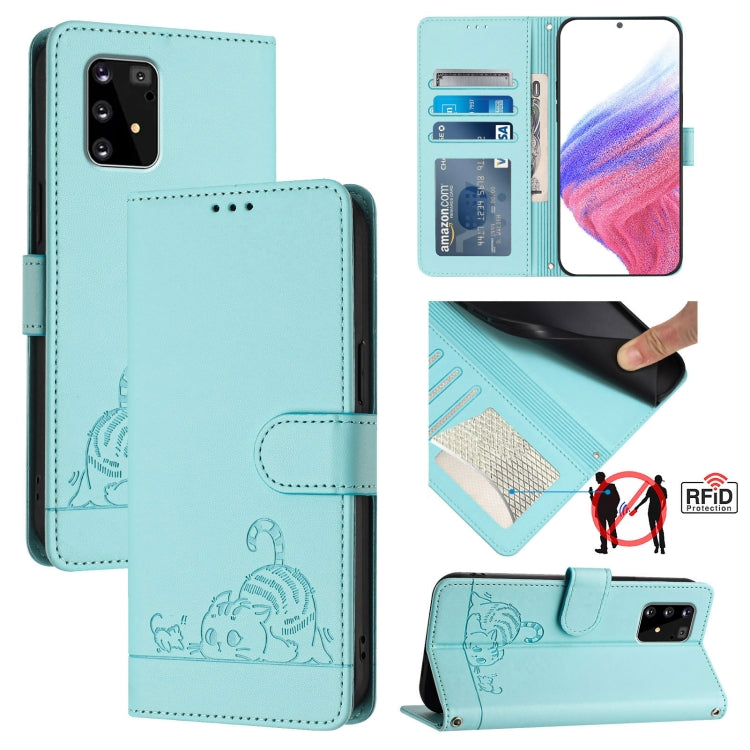 Cat Rat Embossed Pattern RFID Leather Phone Case with Lanyard, For Samsung Galaxy A21s, For Samsung Galaxy A51 5G, For Samsung Galaxy A71 5G, For Samsung Galaxy A31 EU Version, For Samsung Galaxy A11 EU Version, For Samsung Galaxy A21 EU Version       ...