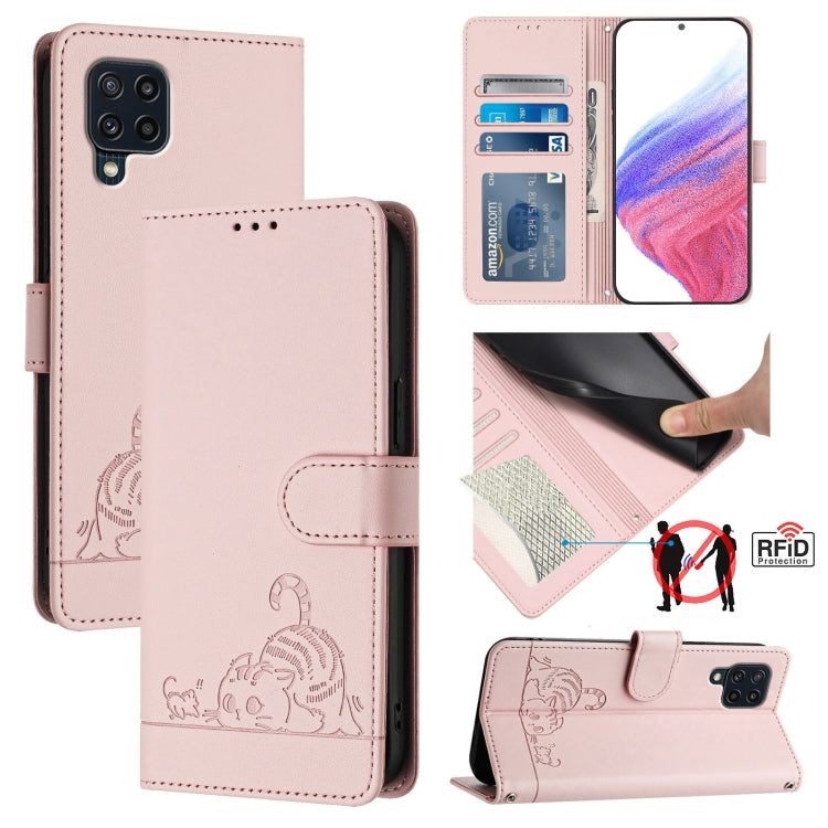Cat Rat Embossed Pattern RFID Leather Phone Case with Lanyard, For Samsung Galaxy M33 5G Global, For Samsung Galaxy A53 5G, For Samsung Galaxy A73 5G, For Samsung Galaxy A33 5G, For Samsung Galaxy A03 164mm, For Samsung Galaxy A03 166mm                ...