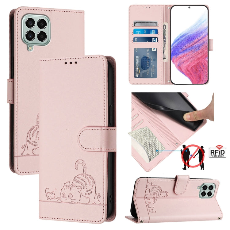 Cat Rat Embossed Pattern RFID Leather Phone Case with Lanyard, For Samsung Galaxy M33 5G Global, For Samsung Galaxy A53 5G, For Samsung Galaxy A73 5G, For Samsung Galaxy A33 5G, For Samsung Galaxy A03 164mm, For Samsung Galaxy A03 166mm                ...