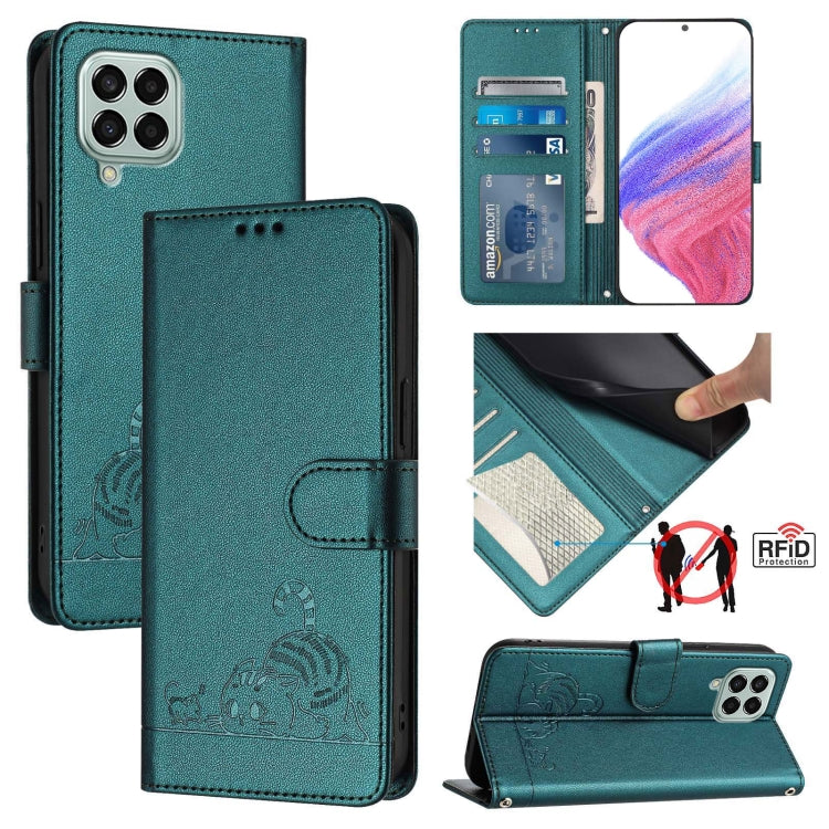 Cat Rat Embossed Pattern RFID Leather Phone Case with Lanyard, For Samsung Galaxy M33 5G Global, For Samsung Galaxy A53 5G, For Samsung Galaxy A73 5G, For Samsung Galaxy A33 5G, For Samsung Galaxy A03 164mm, For Samsung Galaxy A03 166mm                ...