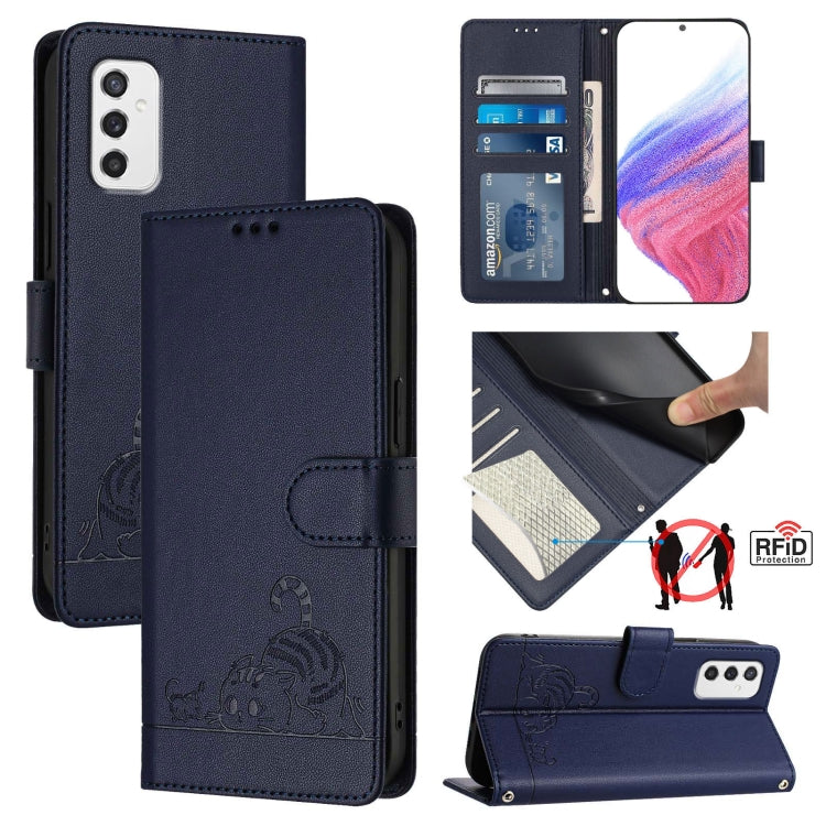 Cat Rat Embossed Pattern RFID Leather Phone Case with Lanyard, For Samsung Galaxy M33 5G Global, For Samsung Galaxy A53 5G, For Samsung Galaxy A73 5G, For Samsung Galaxy A33 5G, For Samsung Galaxy A03 164mm, For Samsung Galaxy A03 166mm                ...